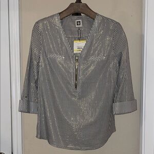 NWT Anne Klein Striped Blouse w/hints of metallic gold.